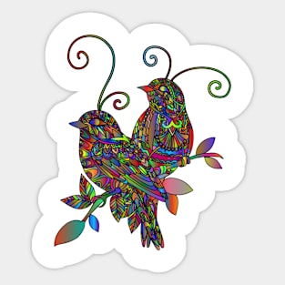 Colourful illustration of two sitting birds Sticker